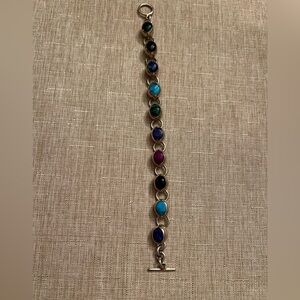 Vintage Mexican silver 925 bezel set semi precious stones link bracelet 8”